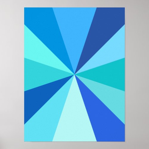 Pop Art Modern 60s Funky Geometric Rays in Blue Poster