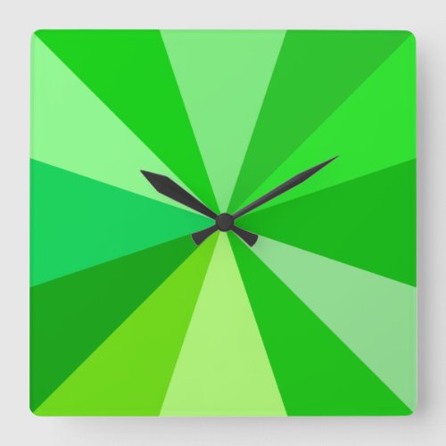 Pop Art Modern 60s Funky Geometric Rays in Green Square Wall Clock