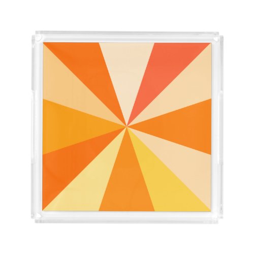 Pop Art Modern 60s Funky Geometric Rays in Orange Acrylic Tray