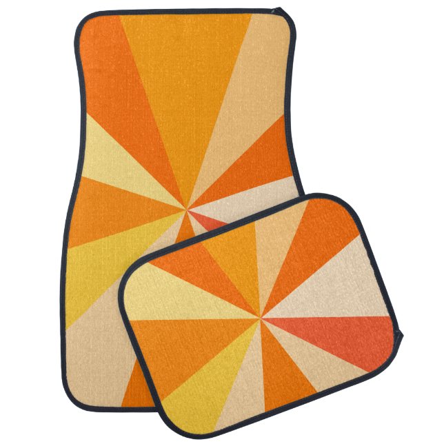 Pop Art Modern 60s Funky Geometric Rays in Orange Car Mat (Set)