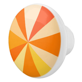 Pop Art Modern 60s Funky Geometric Rays in Orange Ceramic Knob