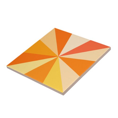 Pop Art Modern 60s Funky Geometric Rays in Orange Ceramic Tile