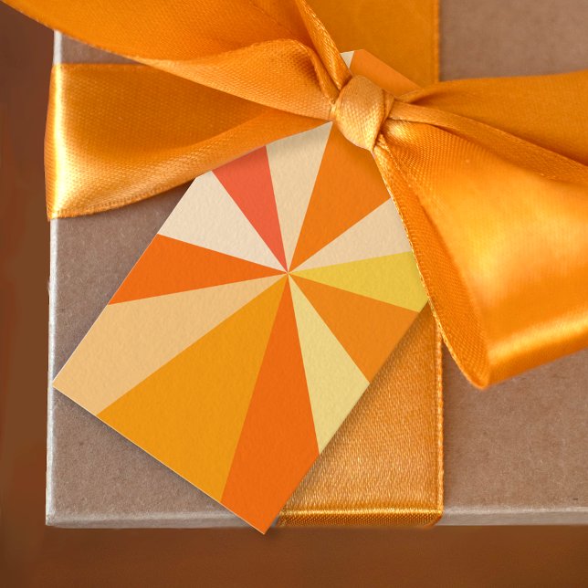 Pop Art Modern 60s Funky Geometric Rays in Orange Gift Tags (Creator Uploaded)