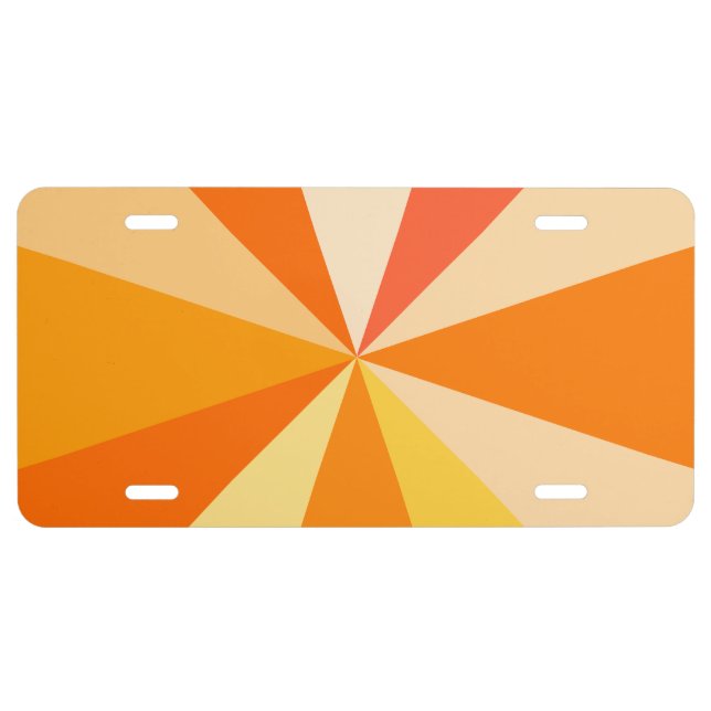 Pop Art Modern 60s Funky Geometric Rays in Orange License Plate (Front)