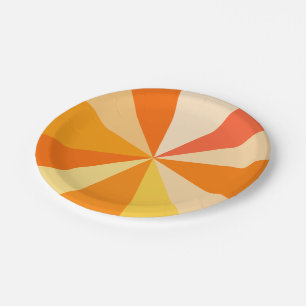 Pop Art Modern 60s Funky Geometric Rays in Orange Paper Plates