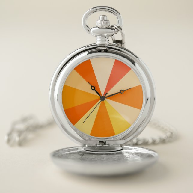 Pop Art Modern 60s Funky Geometric Rays in Orange Pocket Watch (Inside)