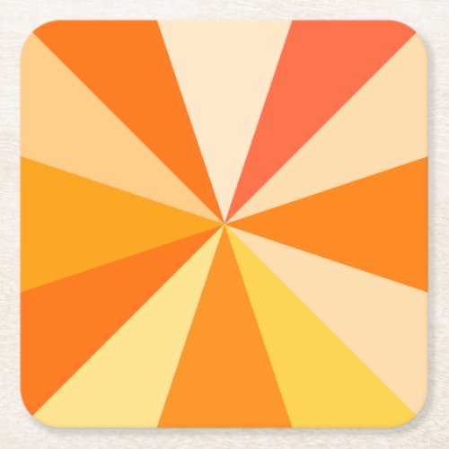 Pop Art Modern 60s Funky Geometric Rays in Orange Square Paper Coaster