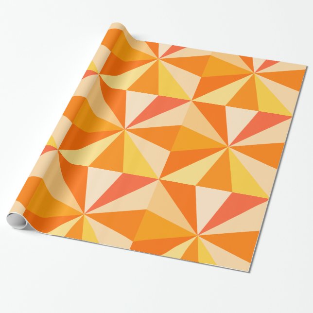 Pop Art Modern 60s Funky Geometric Rays in Orange Wrapping Paper (Unrolled)