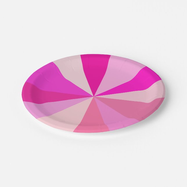 Pop Art Modern 60s Funky Geometric Rays in Pink Paper Plates (Angled)