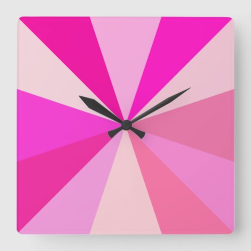 Pop Art Modern 60s Funky Geometric Rays in Pink Square Wall Clock