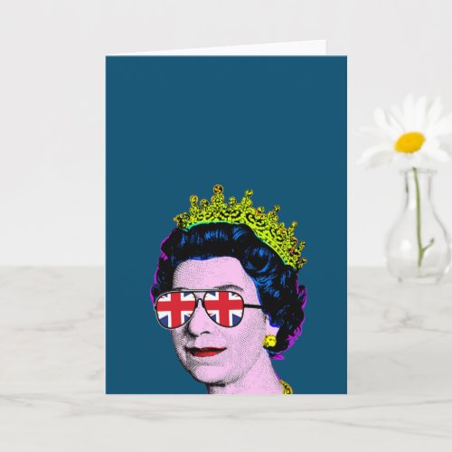Pop Art Modern Fun HM Queen in Union Jack glasses  Card