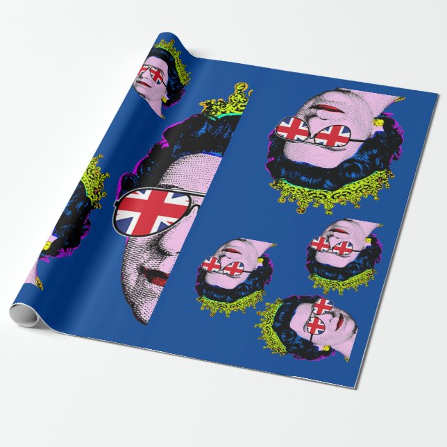 Pop art Modern HM Queen with Union Jack glasses  Wrapping Paper (Unrolled)