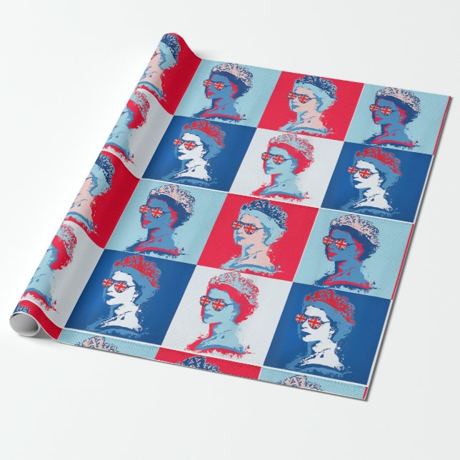 Pop art Modern HM Queen with Union Jack glasses   Wrapping Paper (Unrolled)