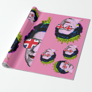 Pop art Modern HM Queen with Union Jack glasses  Wrapping Paper