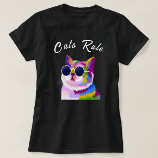 Pop Art Modern Multicolor Editable Cats Rule T-Shirt