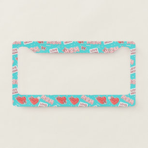 Pop Art MOM Love Pattern in Turquoise (1) License Plate Frame