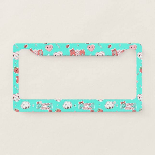 Pop Art MOM Love Pattern in Turquoise (3) License Plate Frame (Front)