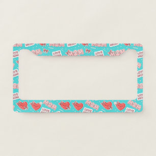 Pop Art MOM Love Pattern in Turquoise License Plate Frame