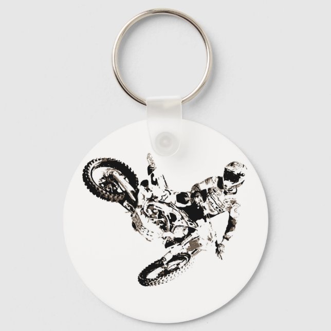 Pop Art Motocross Motorcyle Sport Keychain (Front)