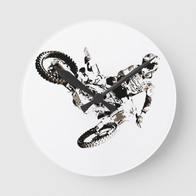 Pop Art Motocross Motorcyle Sport Round Clock (Front)