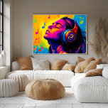 Pop Art Music Lover – Groove with Dragon Emblem Poster<br><div class="desc">This vibrant pop art music scene features a person lost in the rhythm, with colorful headphones and a bold dragon emblem. The artwork bursts with color, capturing the freedom and energy of music lovers everywhere. Customize the headphones with your own symbol or emblem and personalize the phrase to make it...</div>