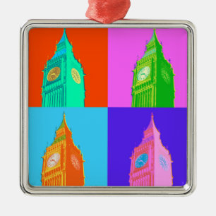 Pop Art Neon Big Ben Metal Ornament