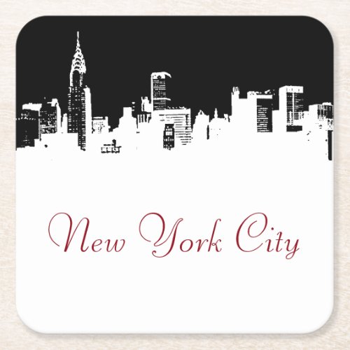 Pop Art New York City Panorama Poster Square Paper Coaster