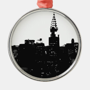Pop Art New York Silhouette Metal Ornament