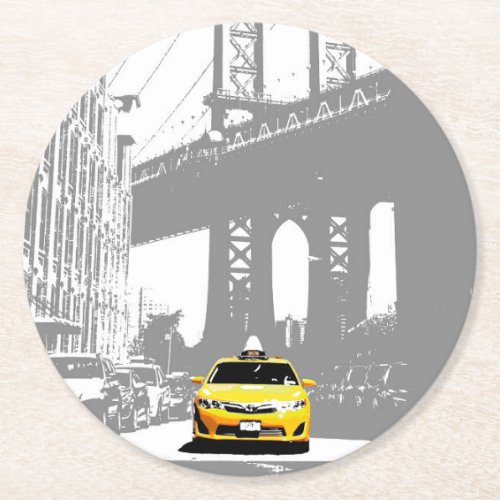 Pop Art Ny Nyc New York City Brooklyn Bridge Round Paper Coaster