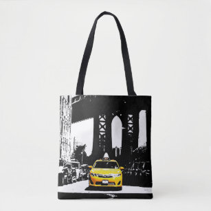 Pop Art Nyc New York Yellow Taxi Brooklyn Bridge Tote Bag