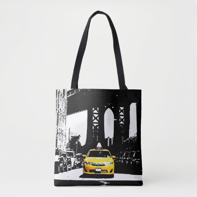 Pop Art Nyc New York Yellow Taxi Brooklyn Bridge Tote Bag (Front)