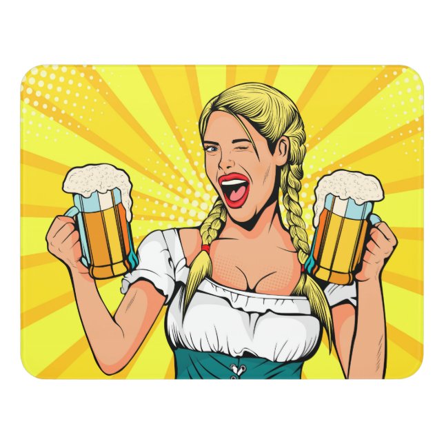 Pop Art Oktoberfest Woman with Beer Door Sign (Contemporary Front)