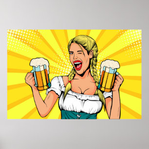 Pop Art Oktoberfest Woman with Beer Poster