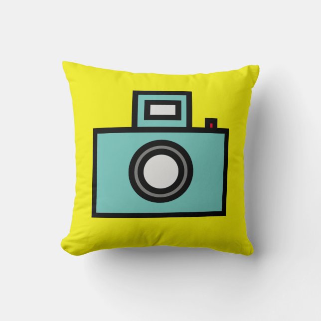 Pop art old camera yellow  throw pillow (Front)