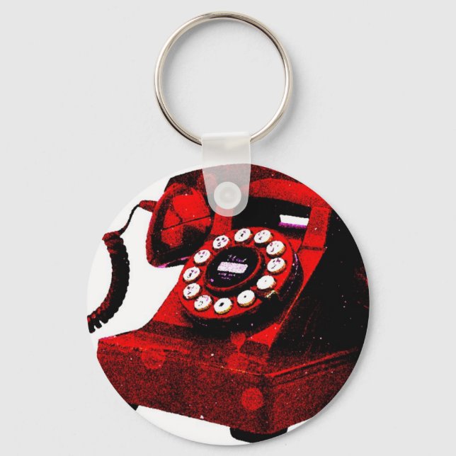 Pop Art Old Desk Telephone Box Keychain (Front)