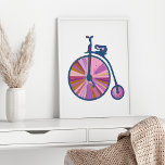 Pop Art Old Fashioned Unicycle Pattern in Pink Poster<br><div class="desc">A cute painting of an old-fashion (vintage) unicycle in a pretty cool tones color palette.</div>