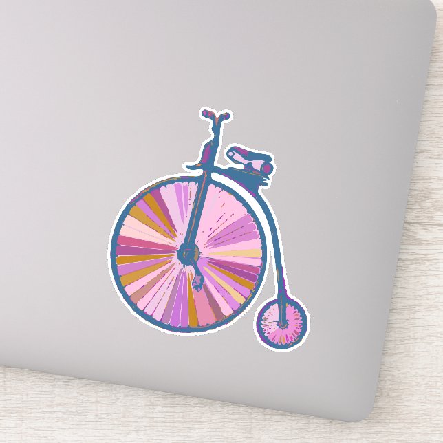 Pop Art Old Fashioned Unicycle Pattern in Pink Sticker (Detail)