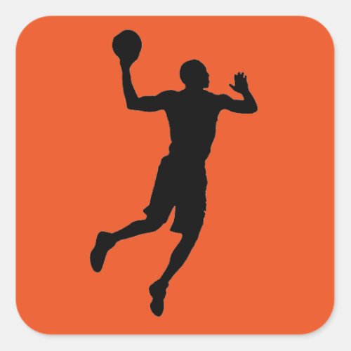 Pop Art Orange Black Basketball Player Silhouette Square Sticker