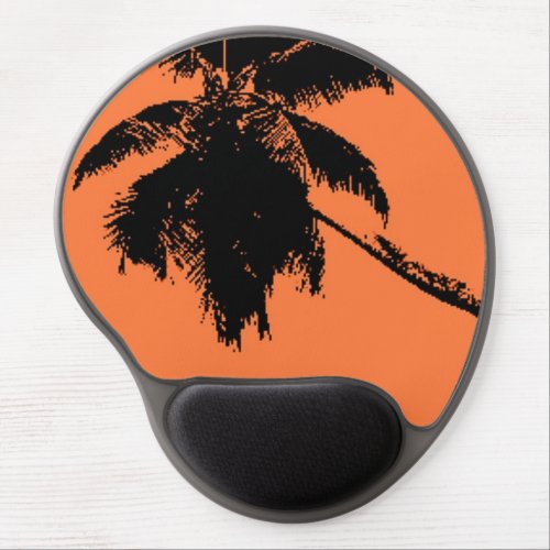 Pop Art Orange Black Palm Tree on Beach Gel Mouse Pad