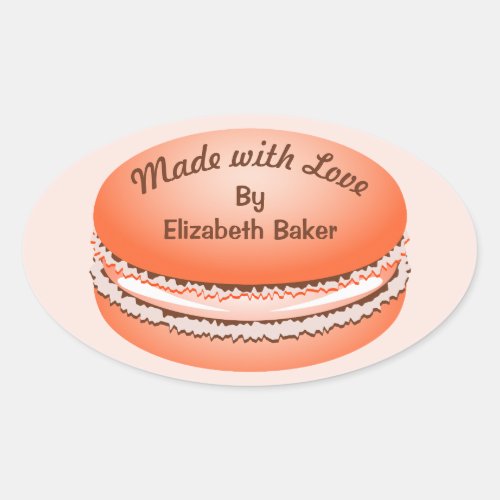 Pop Art Orange Macaron Cookie Personalized Oval Sticker