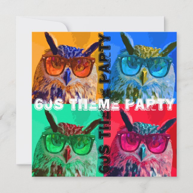 Pop art owl 60s theme party invitation (Front)