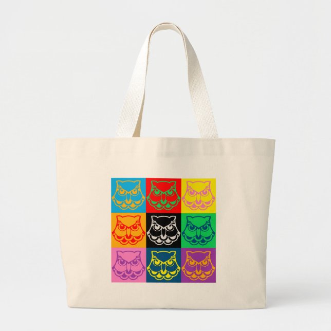 Pop Art Owl Face Large Tote Bag (Front)