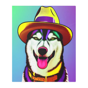 Pop Art Painting of a Husky Dog Wearing a Hat