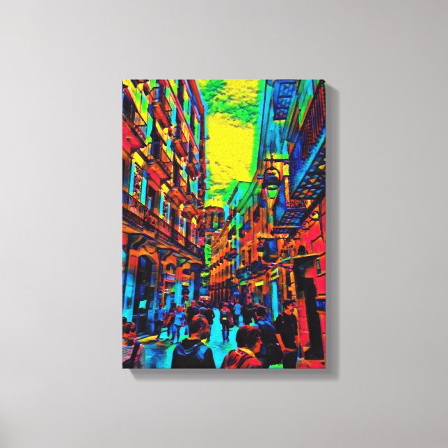 Pop art painting of a street in Barcelona Canvas Print (Front)