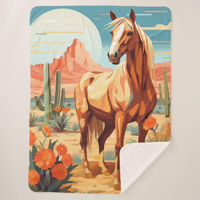 Pop Art Palomino Desert Horse Sherpa Blanket (Front)
