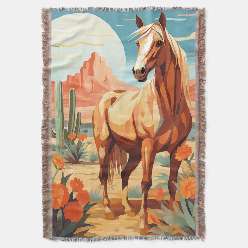 Pop Art Palomino Desert Horse Throw Blanket