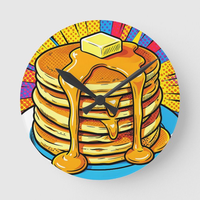 Pop Art Pancake Stack Syrup Round Clock (Front)