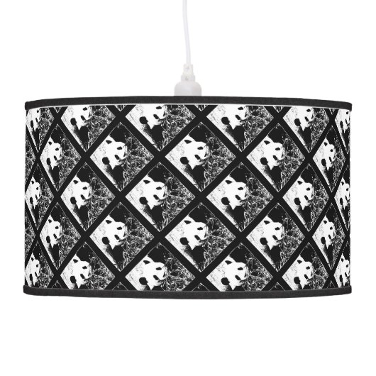 Pop Art Pandas Hanging Lamp Black and White (Left)