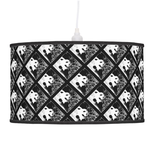 Pop Art Pandas Hanging Lamp Black and White (Right)
