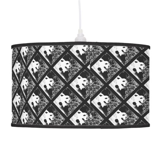 Pop Art Pandas Hanging Lamp Black and White (Back)